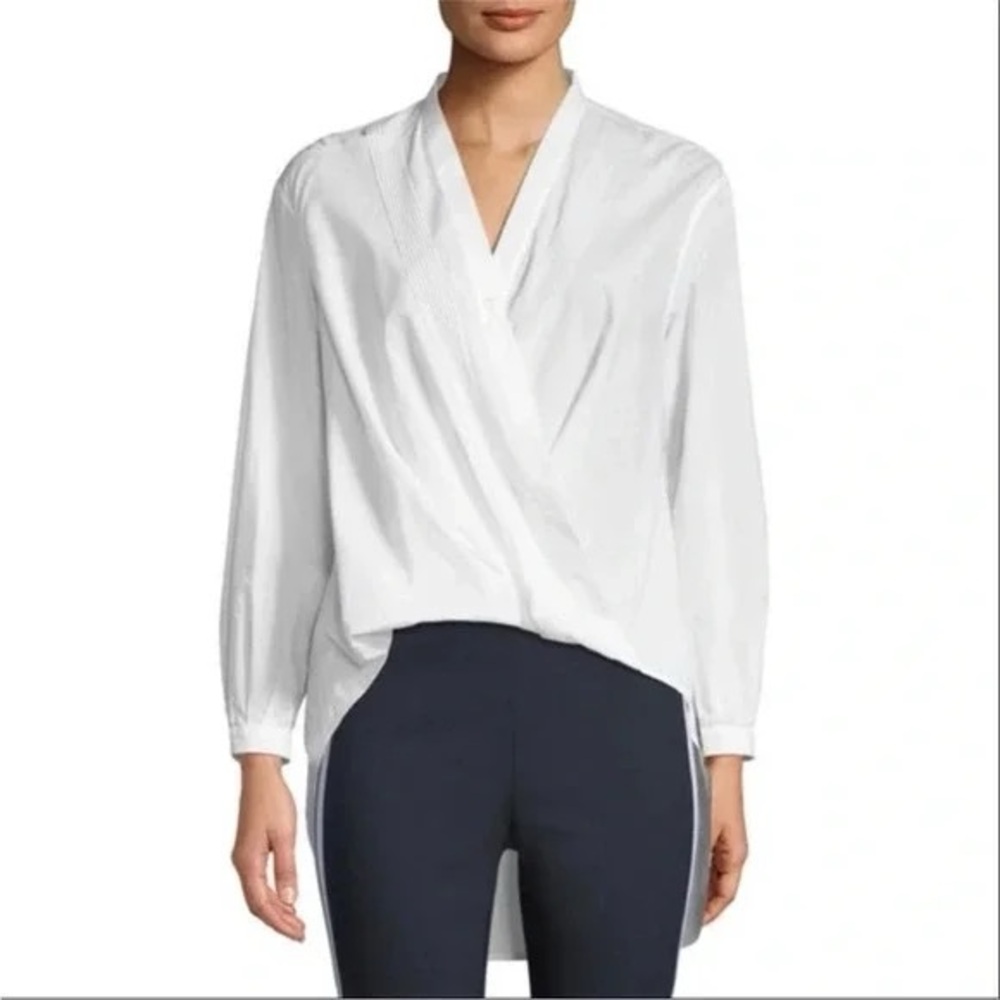 rag & bone Miranda Voile Blouse, Surplice White Cotton Long Sleeve, size M